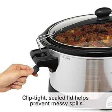 Hamilton Beach Programmable Slow Cooker, 7 quart with Clip-Tight Sealed Lid, Stainless Steel (33476), Silver