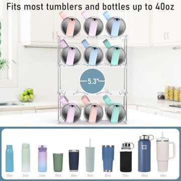 【Upgraded Larger】Water Bottle Organizer for Stanley 40 oz Tumbler with Handle, Stanley Cup Organizer for Cabinet, Kitchen Organizers and Storage for Stanley Cup Accessories, Tumbler Mug Cup Hold 12