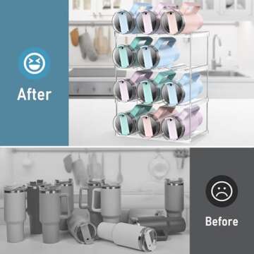 【Upgraded Larger】Water Bottle Organizer for Stanley 40 oz Tumbler with Handle, Stanley Cup Organizer for Cabinet, Kitchen Organizers and Storage for Stanley Cup Accessories, Tumbler Mug Cup Hold 12