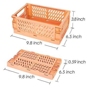Xuanmuque Collapsible Plastic Storage Baskets for Organizing with Handle, Crate Bin for Desk Bedroom Office Bedroom, 9.8''L x 6.5''W x 3.8''H, Orange