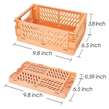 Xuanmuque Collapsible Plastic Storage Baskets for Organizing with Handle, Crate Bin for Desk Bedroom Office Bedroom, 9.8''L x 6.5''W x 3.8''H, Orange