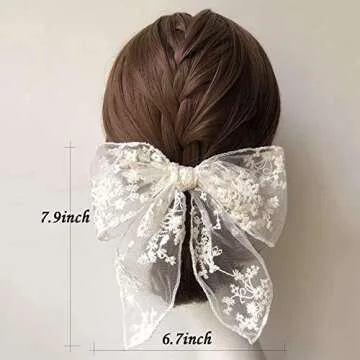 BVIIE Hair Bow Clip, Large Lace Hair Bow for Women Girls, Off White - Handmade Hair Accessories for ...