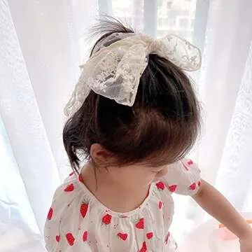 BVIIE Hair Bow Clip, Large Lace Hair Bow for Women Girls, Off White - Handmade Hair Accessories for Wedding Party Beach, Hair Scrunchies Hair Band, 7.9 x 6.7 inches