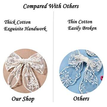 BVIIE Hair Bow Clip, Large Lace Hair Bow for Women Girls, Off White - Handmade Hair Accessories for Wedding Party Beach, Hair Scrunchies Hair Band, 7.9 x 6.7 inches