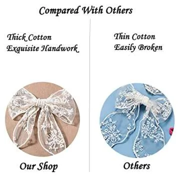 BVIIE Hair Bow Clip, Large Lace Hair Bow for Women Girls, Off White - Handmade Hair Accessories for Wedding Party Beach, Hair Scrunchies Hair Band, 7.9 x 6.7 inches