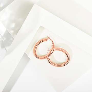 PAVOI 14K Gold Plated Sterling Silver Post Monet Oval Chunky Lightweight Hoop Earrings for Women in Rose Gold