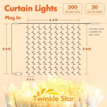Twinkle Star 300 LED Curtain Lights with 12 Modes