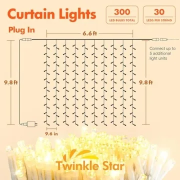 Twinkle Star 300 LED Curtain Lights with 12 Modes