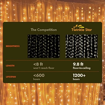 Twinkle Star 300 LED Curtain Lights with 12 Modes