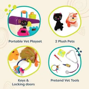 B. toys - Toy Vet Set For Toddlers, Kids - Pet Care Set - Pretend Play Set - Vet Clinic, Tools, Plush Toys - 2 years + - Pet Vet