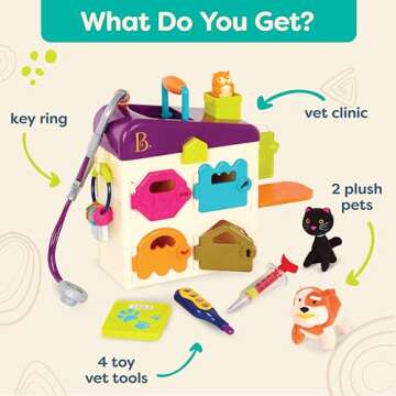 B. toys - Toy Vet Set For Toddlers, Kids - Pet Care Set - Pretend Play Set - Vet Clinic, Tools, Plush Toys - 2 years + - Pet Vet