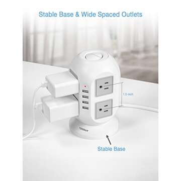 TESSAN Power Strip Tower: 8 AC Outlets & USB Charging