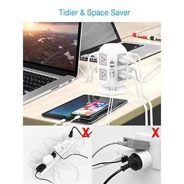 TESSAN Power Strip Tower: 8 AC Outlets & USB Charging