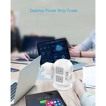 TESSAN Power Strip Tower: 8 AC Outlets & USB Charging
