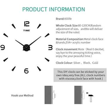 AILILIFE 3D DIY Wall Clock for Creative Home Decor