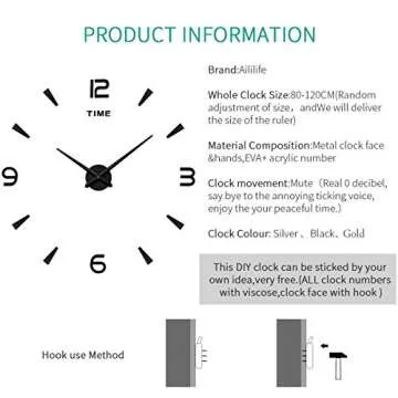 AILILIFE 3D DIY Wall Clock for Creative Home Decor