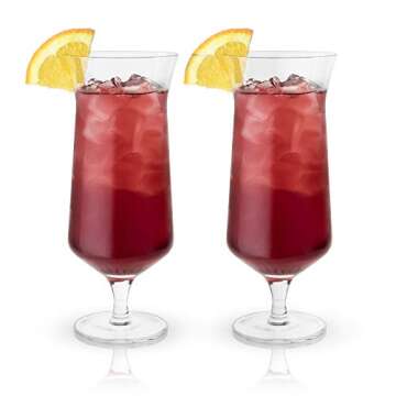 Viski Raye Hurricane Glasses, Perfect for Pina Coladas, Tropical Cocktail Glass, Crystal Glasses Gift set of 2, Clear, 14oz