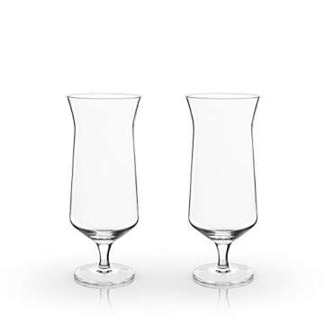 Viski Raye Hurricane Glasses, Perfect for Pina Coladas, Tropical Cocktail Glass, Crystal Glasses Gift set of 2, Clear, 14oz
