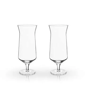 Viski Raye Hurricane Glasses, Perfect for Pina Coladas, Tropical Cocktail Glass, Crystal Glasses Gift set of 2, Clear, 14oz