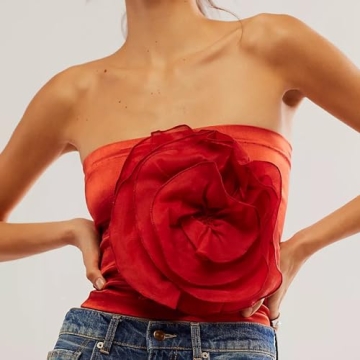 SOLILOQUY Women's Strapless 3D Flower Tube Top for Parties