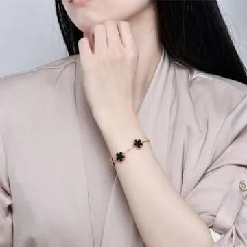 FLY FEI 18K gold-plate Five Leaf Grass Bracelet Link Bracelets Four Leaf Clover Bracelet Lucky Bracelets Birthday gift bracelet Jewelry Gifts Jewelry Gifts Trendy for Women (style05-Blue+Black+White+Golden（4PCS）)