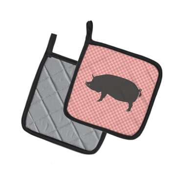 Caroline's Treasures BB7933PTHD Berkshire Pig Pink Check Pair of Pot Holders Kitchen Heat Resistant ...