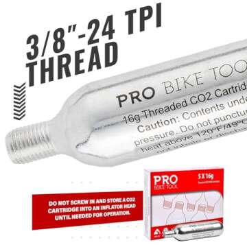 16g Threaded CO2 Cartridges - for All CO2 Bike Tire Inflators with Threaded Connection - Quick Air Refill for Bicycle Tires - Cartridge for CO2 Pump - Road or MTB Bikes.