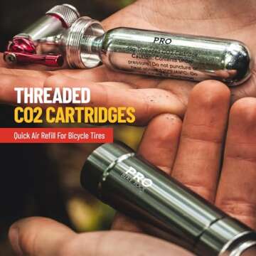 16g Threaded CO2 Cartridges - for All CO2 Bike Tire Inflators with Threaded Connection - Quick Air Refill for Bicycle Tires - Cartridge for CO2 Pump - Road or MTB Bikes.