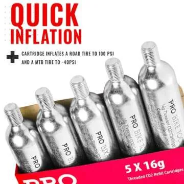 16g Threaded CO2 Cartridges - for All CO2 Bike Tire Inflators with Threaded Connection - Quick Air Refill for Bicycle Tires - Cartridge for CO2 Pump - Road or MTB Bikes.