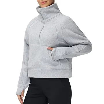 Women's Fleece Half Zip Pullover with Thumb Holes & Pockets