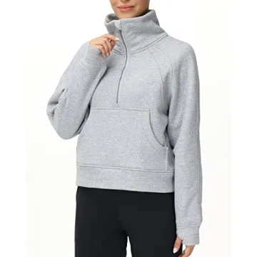 Women's Fleece Half Zip Pullover with Thumb Holes & Pockets