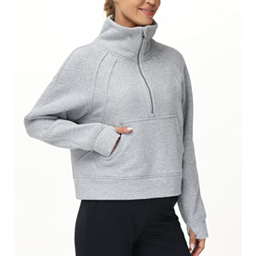 Women's Fleece Half Zip Pullover with Thumb Holes & Pockets