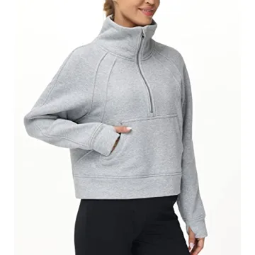 Women's Fleece Half Zip Pullover with Thumb Holes & Pockets