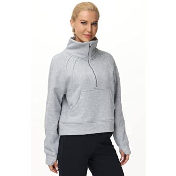 Women's Fleece Half Zip Pullover with Thumb Holes & Pockets