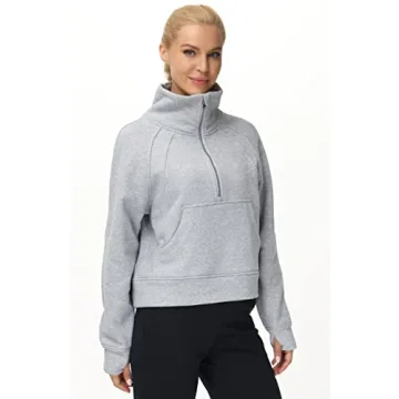 Women's Fleece Half Zip Pullover with Thumb Holes & Pockets