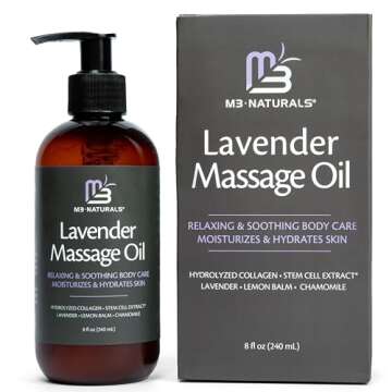 Lavender Massage Oil with Collagen and Stem Cells, Skin Tightening Therapy for Bum, Thighs, and Belly, Fast-Absorbing Cellulite Oil by M3 Naturals