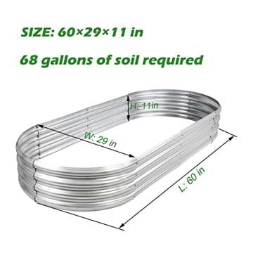 Raised Garden Bed Galvanized Planter Box Outdoor, 5ft Oval Large Rot-Resistant Metal Garden Bed Planter for Vegetables Flower Herb (Silver)