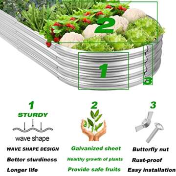 Raised Garden Bed Galvanized Planter Box Outdoor, 5ft Oval Large Rot-Resistant Metal Garden Bed Planter for Vegetables Flower Herb (Silver)