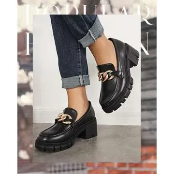 Stylish Black Loafer Women Platform with Chunky Heel