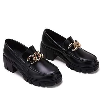 Stylish Black Loafer Women Platform with Chunky Heel