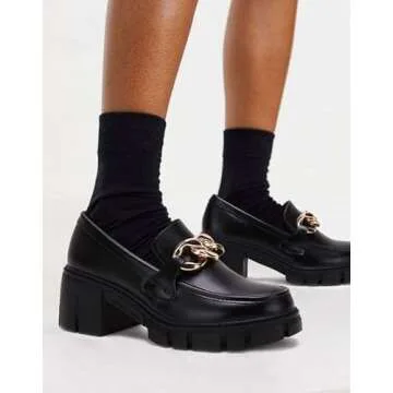 Stylish Black Loafer Women Platform with Chunky Heel