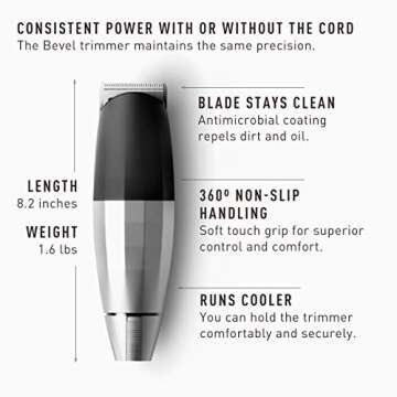 Beard Trimmer + T-Blade Bundle By Bevel - Clippers for Men, Cordless, Rechargeable, Tool-free Zero Gap Dial, High Power, 8 Hour Battery Life, 6 Month Standby
