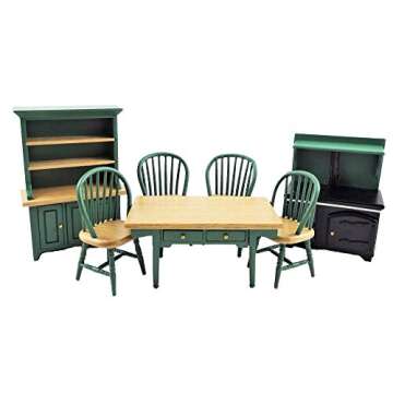Melody Jane Dollhouse Hunter Green Kitchen Dining Furniture Set Wooden 1:12 Scale