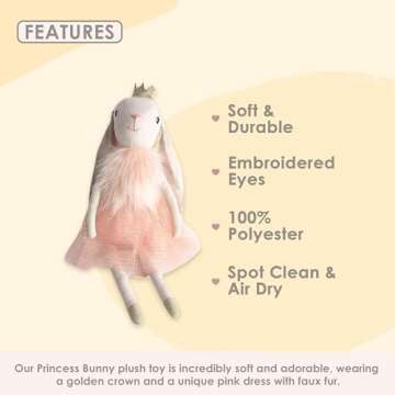 MON AMI Princess Bunny Stuffed Doll - 18", Soft & Cuddly Plush Animal Doll for Kids of All Ages, Use as Toy or Room Décor