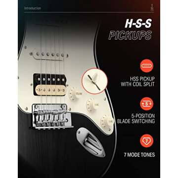 Donner 39 Inch Electric Guitar, Seeker Series DST-400 Solid Alder Body Electric Guitar for Intermediate & Pro Players, Single Coil Split System & Tremolo Bridge, Bonus Bag, Cable, Strap