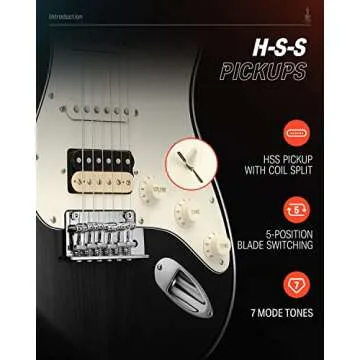 Donner 39 Inch Electric Guitar, Seeker Series DST-400 Solid Alder Body Electric Guitar for Intermediate & Pro Players, Single Coil Split System & Tremolo Bridge, Bonus Bag, Cable, Strap