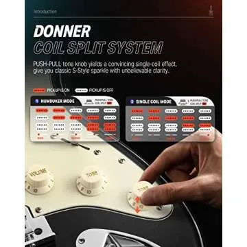 Donner 39 Inch Electric Guitar, Seeker Series DST-400 Solid Alder Body Electric Guitar for Intermediate & Pro Players, Single Coil Split System & Tremolo Bridge, Bonus Bag, Cable, Strap