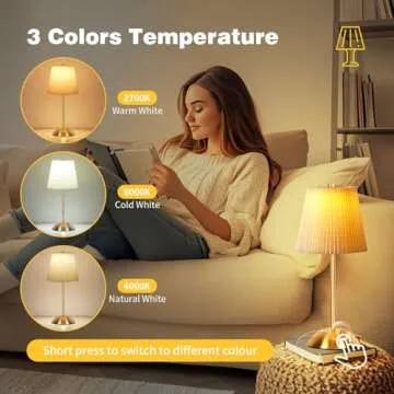 Portable Cordless Table Lamp, Fabric Shade Desk Lamps, 3000mAh Rechargeable Battery Operated Light, 3Color Dimmable Touch Lamp for Dining Room, Living Room, Bedroom, Bedside, Kitchen, Bathroom (Brass)