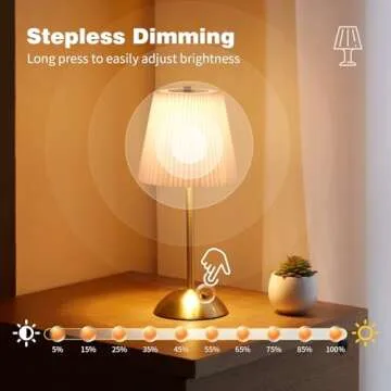 Portable Cordless Table Lamp, Fabric Shade Desk Lamps, 3000mAh Rechargeable Battery Operated Light, 3Color Dimmable Touch Lamp for Dining Room, Living Room, Bedroom, Bedside, Kitchen, Bathroom (Brass)