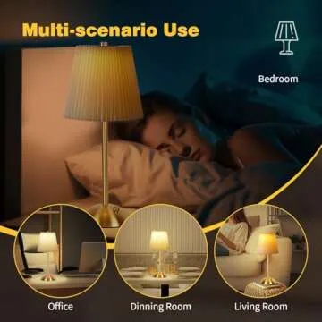 Portable Cordless Table Lamp, Fabric Shade Desk Lamps, 3000mAh Rechargeable Battery Operated Light, 3Color Dimmable Touch Lamp for Dining Room, Living Room, Bedroom, Bedside, Kitchen, Bathroom (Brass)